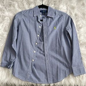 Boys S(8) Ralph Lauren Blue & White Checkered Dress Shirt Like NEW